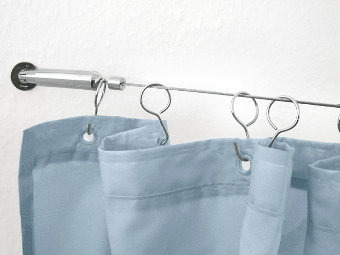 White Linen Blackout Curtains Flat Shower Curtain Rod
