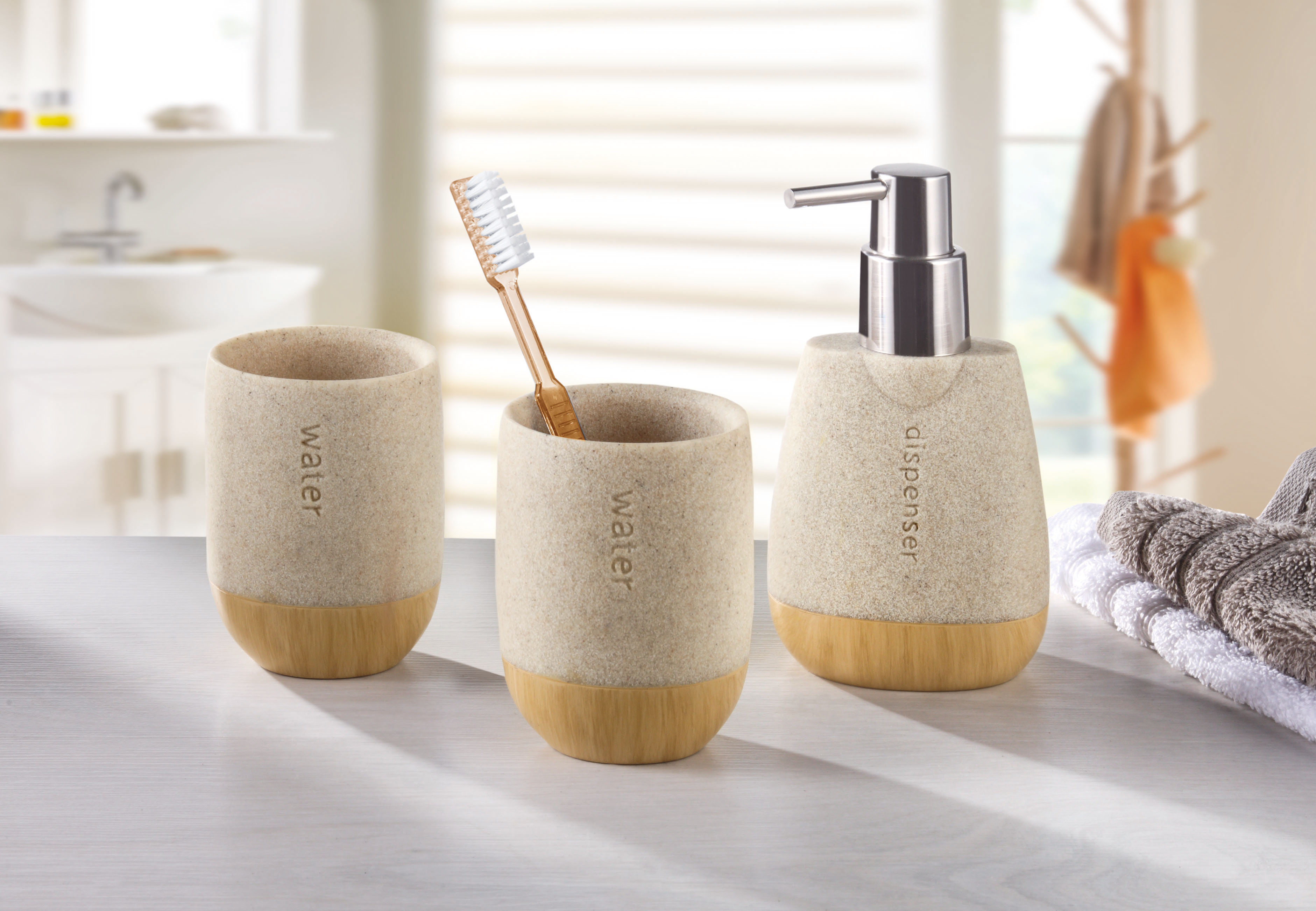 Wood Bathroom Accessories Set, Wooden Soap Dispenser, Toothbrush