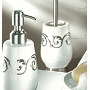 shower and bath accessories with classic scroll design in silver over beautiful white porcelain