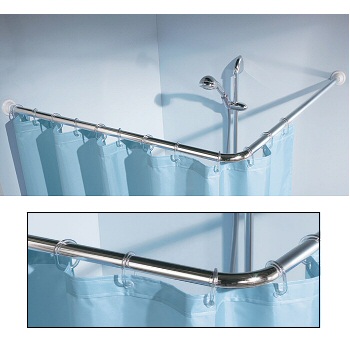 Corner Rods for Shower Curtains - White, Aluminum and Chrome Shower