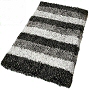 modern shag bath rug with unique striped design available in slate grey, taupe and pacific blue