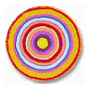 Stylish vibrant multi color round rugs available in saffron orange or black and grey with matching shower curtain