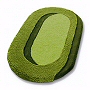 oval bathroom rug with beautiful sculpted pile in palm green, pink, peach and beige