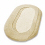 oval bathroom rug with beautiful sculpted pile in palm green, pink, peach and beige