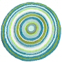 Stylish vibrant multi color round rugs available in saffron orange or black and grey with matching shower curtain